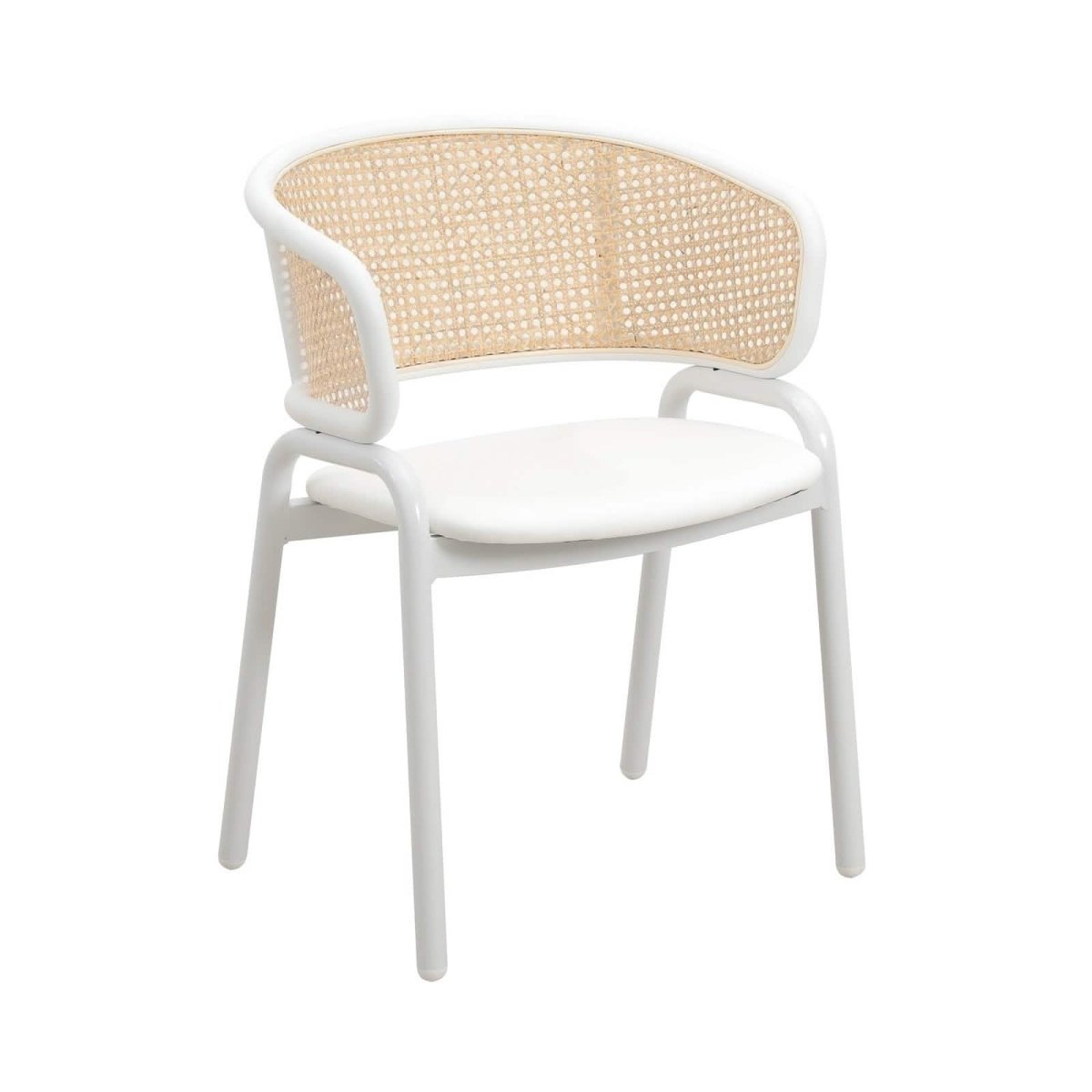 Ervilla Modern Dining Armchair with White Powder Coated Steel Legs and Wicker Back Set of 2
