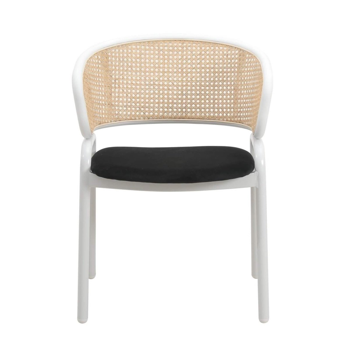 Ervilla Modern Dining Armchair with White Powder Coated Steel Legs and Wicker Back Set of 2