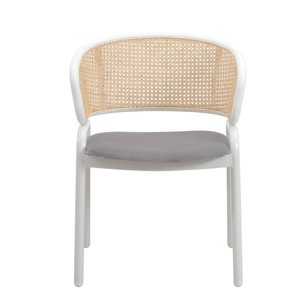 Ervilla Modern Dining Armchair with White Powder Coated Steel Legs and Wicker Back Set of 2