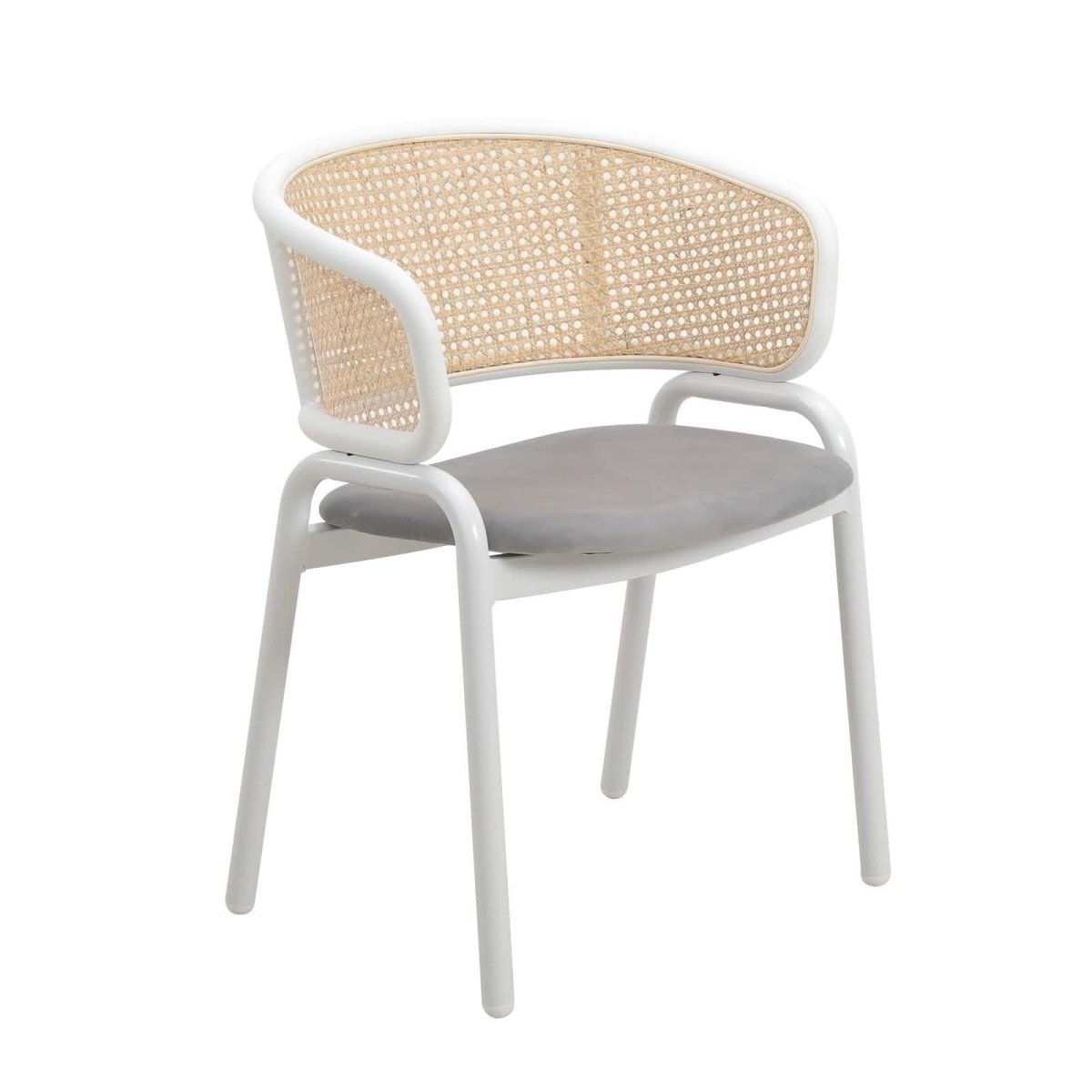 Ervilla Modern Dining Armchair with White Powder Coated Steel Legs and Wicker Back Set of 2