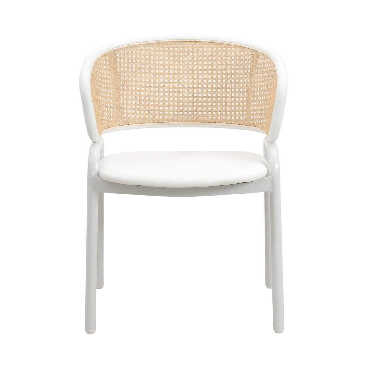 Ervilla Modern Dining Armchair with White Powder Coated Steel Legs and Wicker Back Set of 2