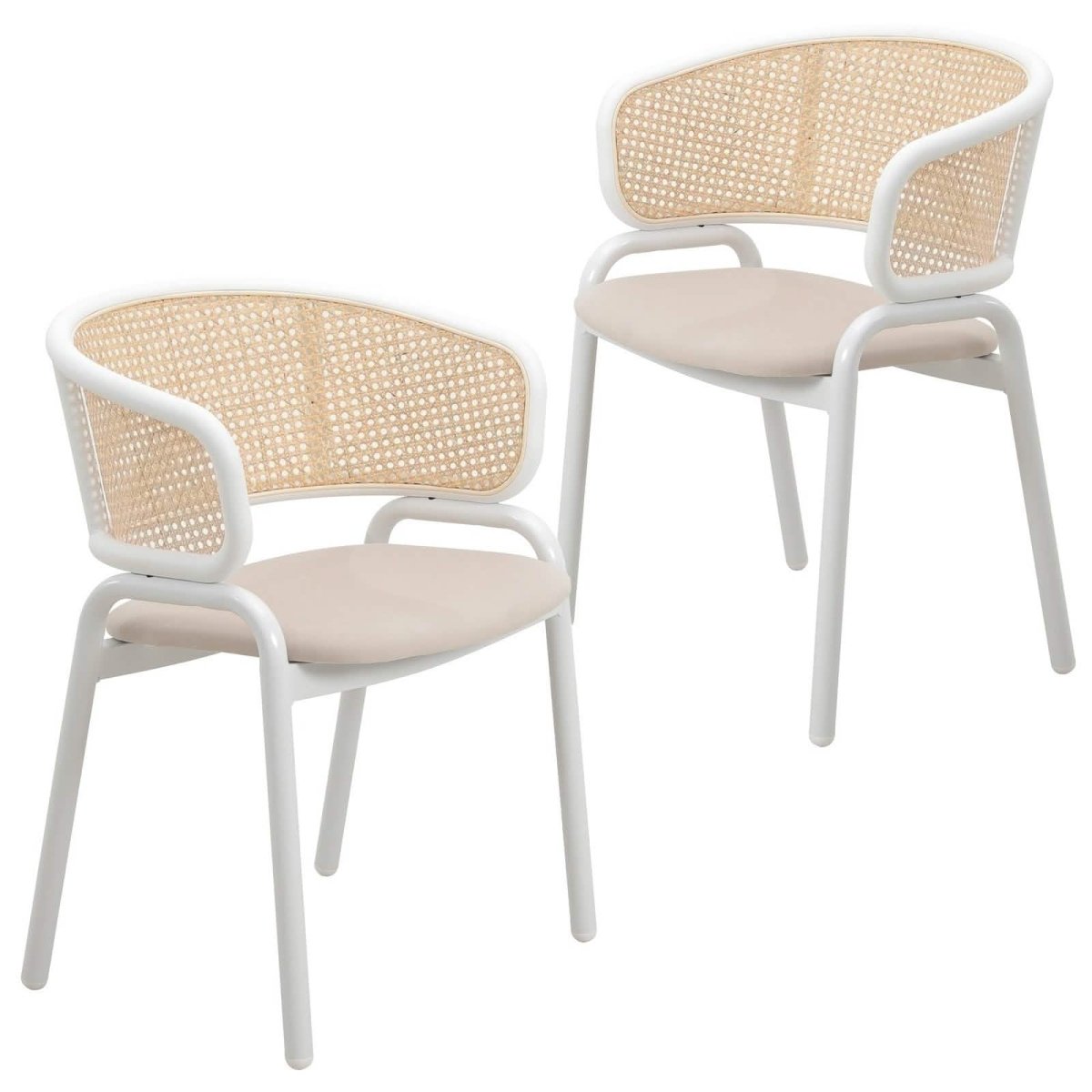Ervilla Modern Dining Armchair with White Powder Coated Steel Legs and Wicker Back Set of 2