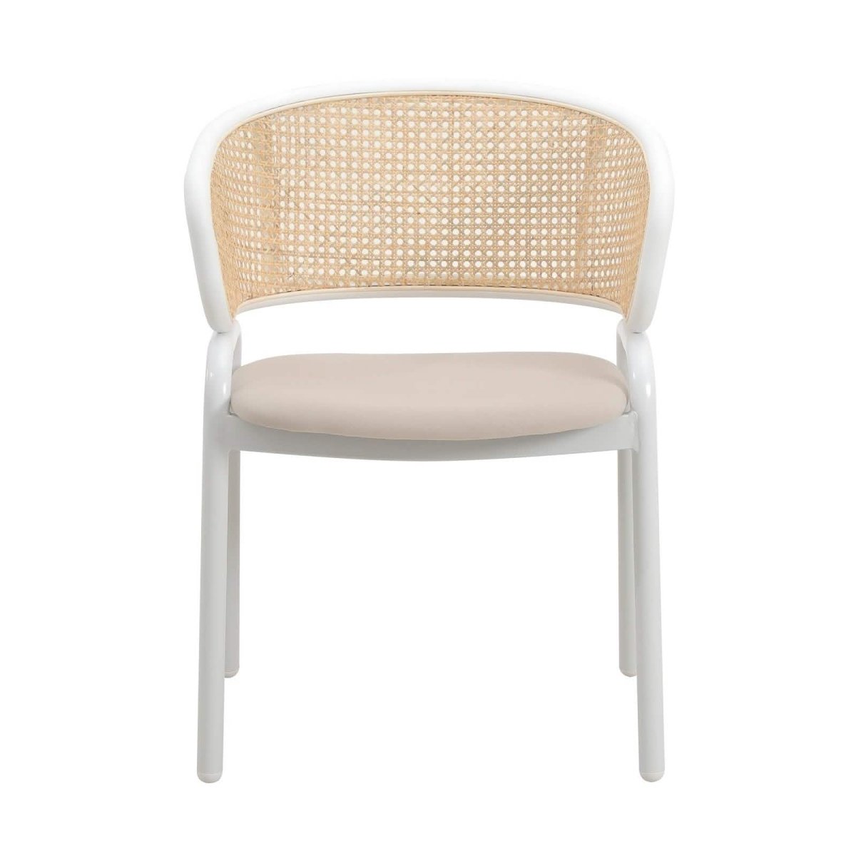 Ervilla Modern Dining Armchair with White Powder Coated Steel Legs and Wicker Back Set of 2