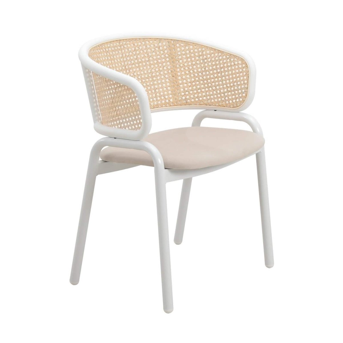 Ervilla Modern Dining Armchair with White Powder Coated Steel Legs and Wicker Back Set of 2