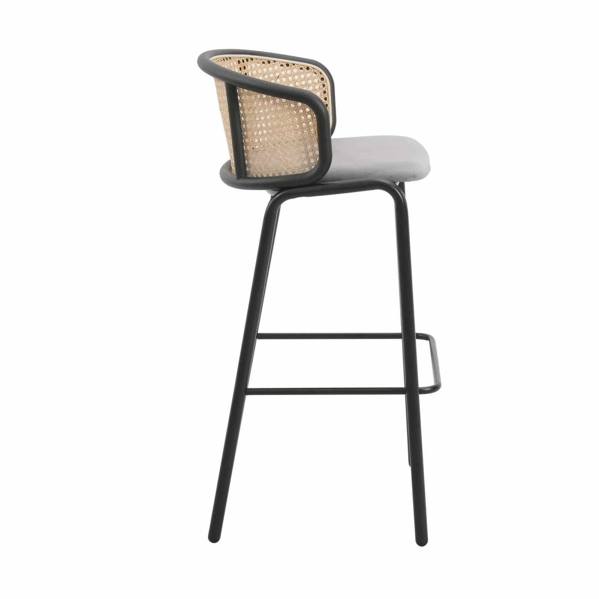 Ervilla Modern Wicker Bar Stool with Fabric Seat and White Powder Coated Steel Frame, Set of 2