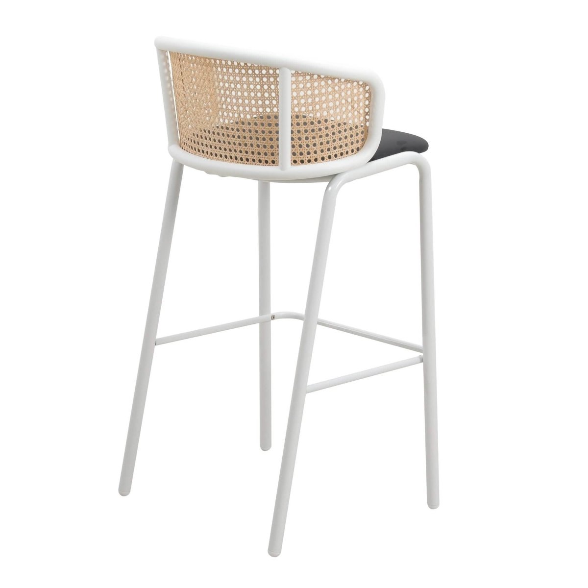 Ervilla Modern Wicker Bar Stool with Fabric Seat and White Powder Coated Steel Frame, Set of 2