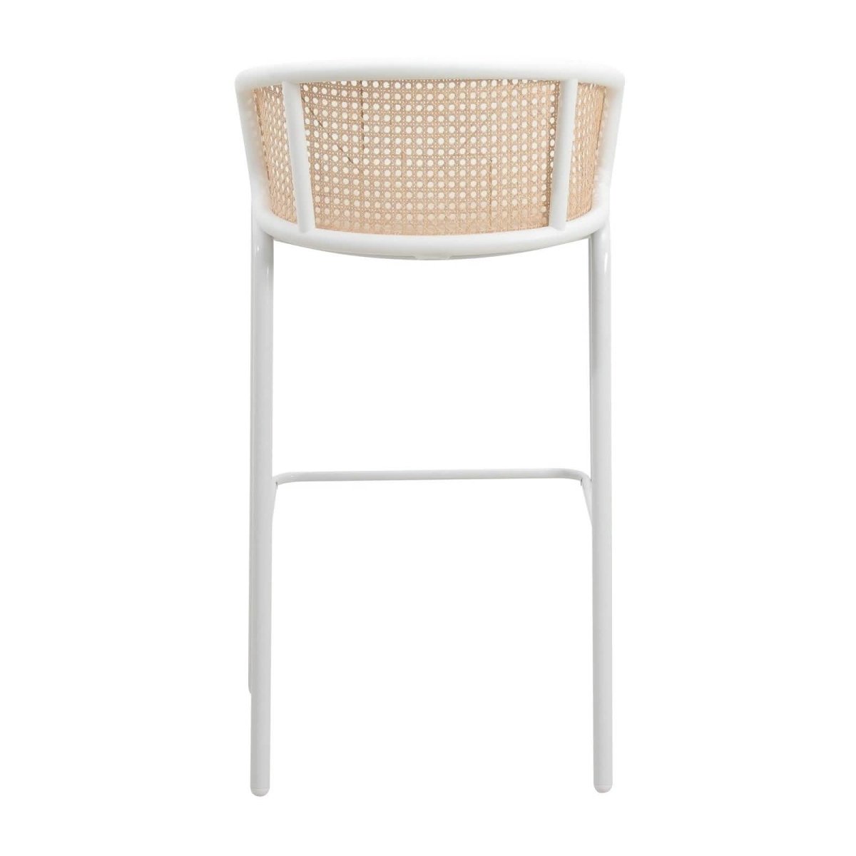 Ervilla Modern Wicker Bar Stool with Fabric Seat and White Powder Coated Steel Frame, Set of 2