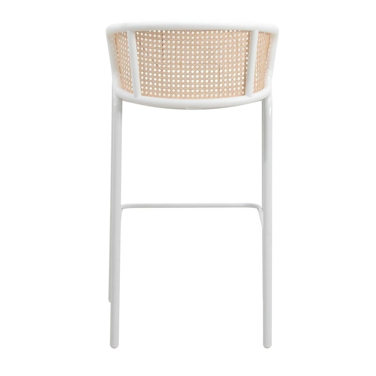 Ervilla Modern Wicker Bar Stool with Fabric Seat and White Powder Coated Steel Frame, Set of 2