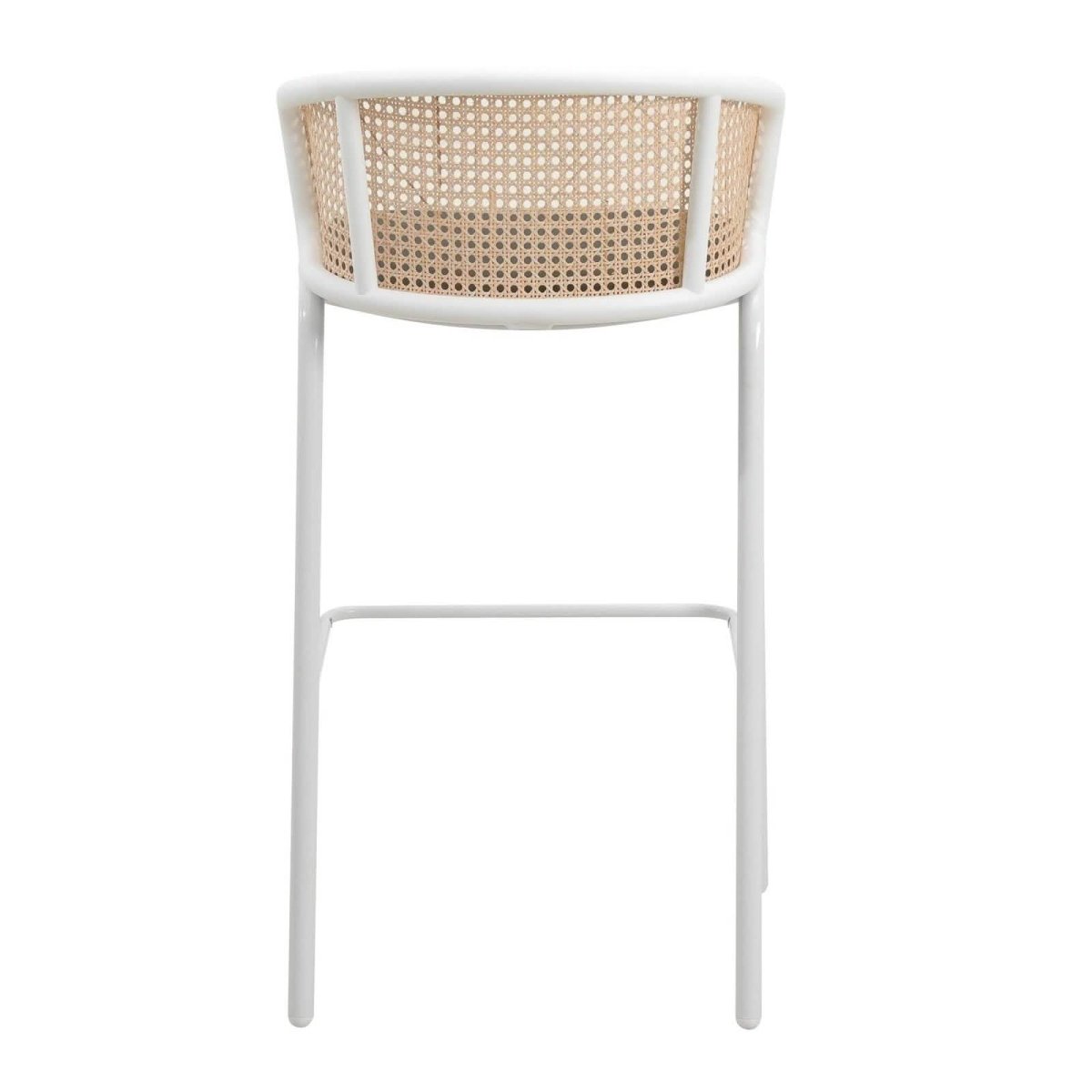 Ervilla Modern Wicker Bar Stool with Fabric Seat and White Powder Coated Steel Frame, Set of 2