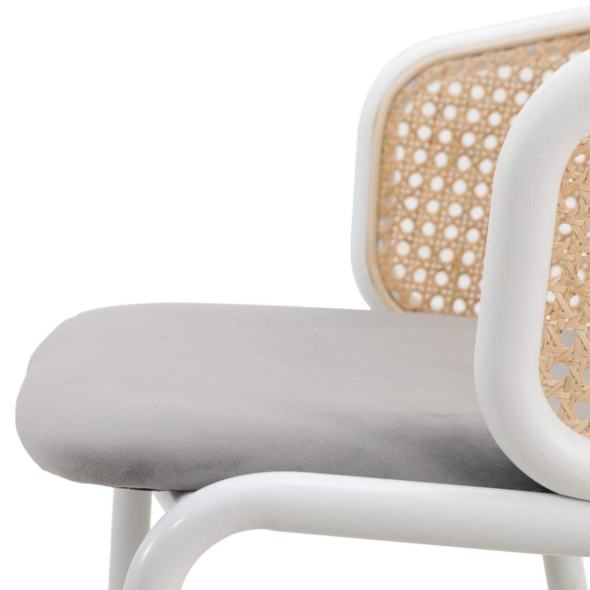 Ervilla Modern Wicker Bar Stool with Fabric Seat and White Powder Coated Steel Frame, Set of 2