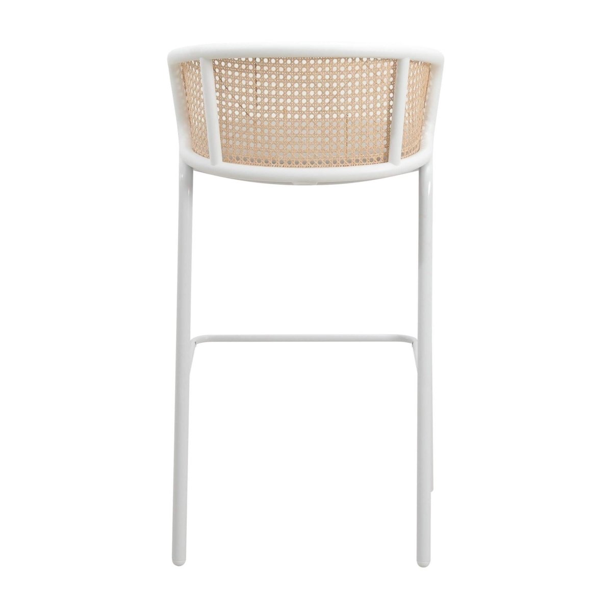 Ervilla Modern Wicker Bar Stool with Fabric Seat and White Powder Coated Steel Frame, Set of 2