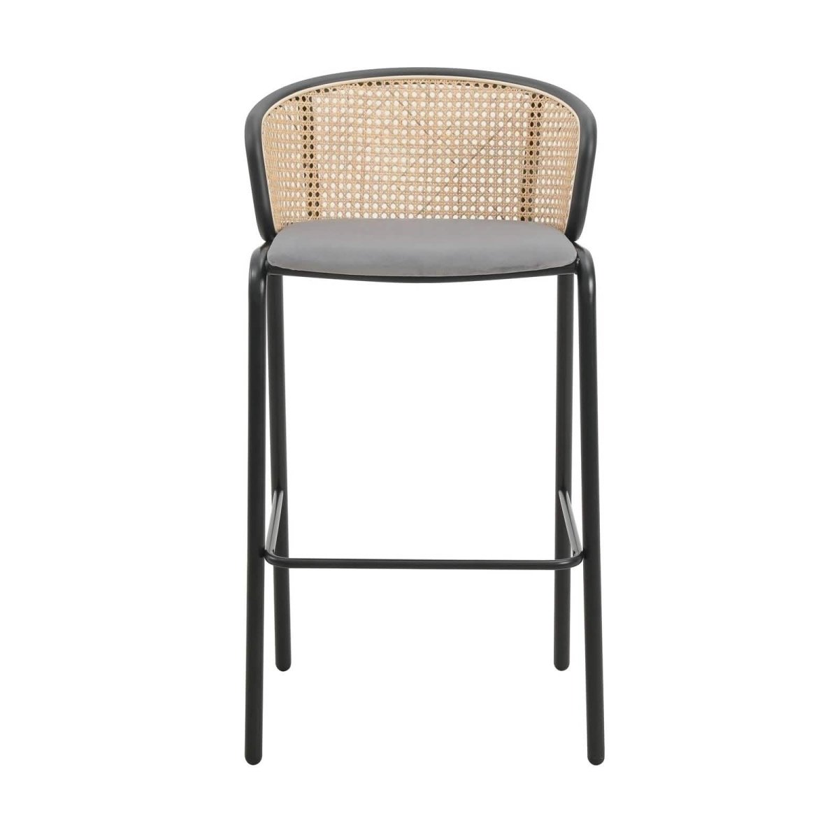 Ervilla Modern Wicker Bar Stool with Fabric Seat and White Powder Coated Steel Frame, Set of 2