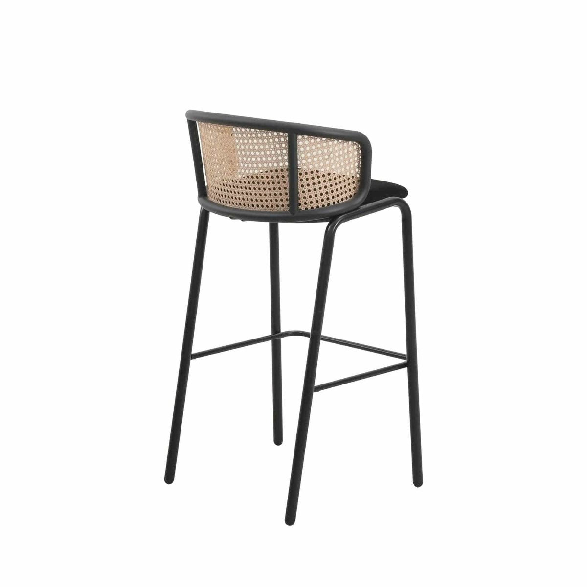 Ervilla Modern Wicker Bar Stool with Fabric Seat and White Powder Coated Steel Frame, Set of 2