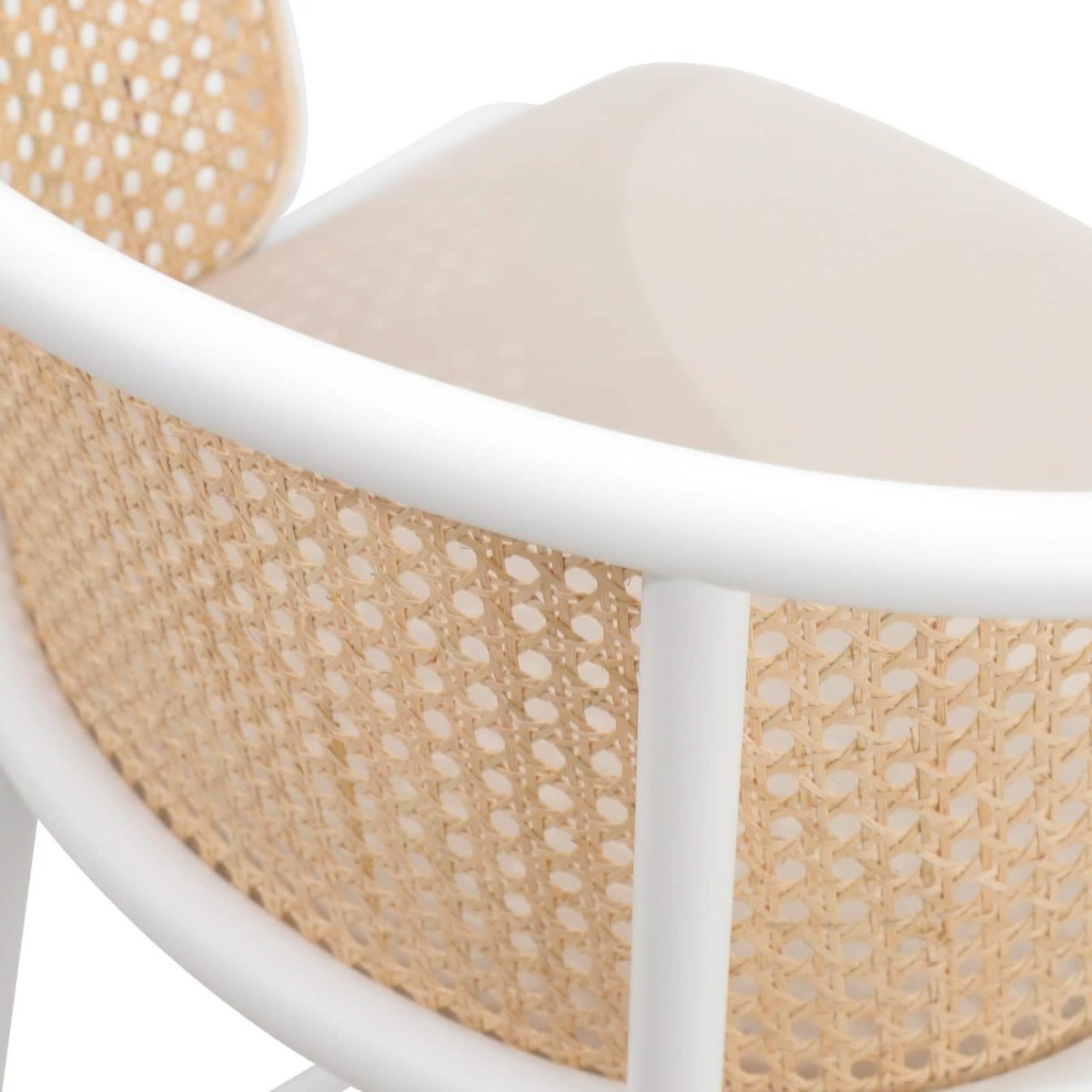 Ervilla Modern Wicker Bar Stool with Fabric Seat and White Powder Coated Steel Frame, Set of 2