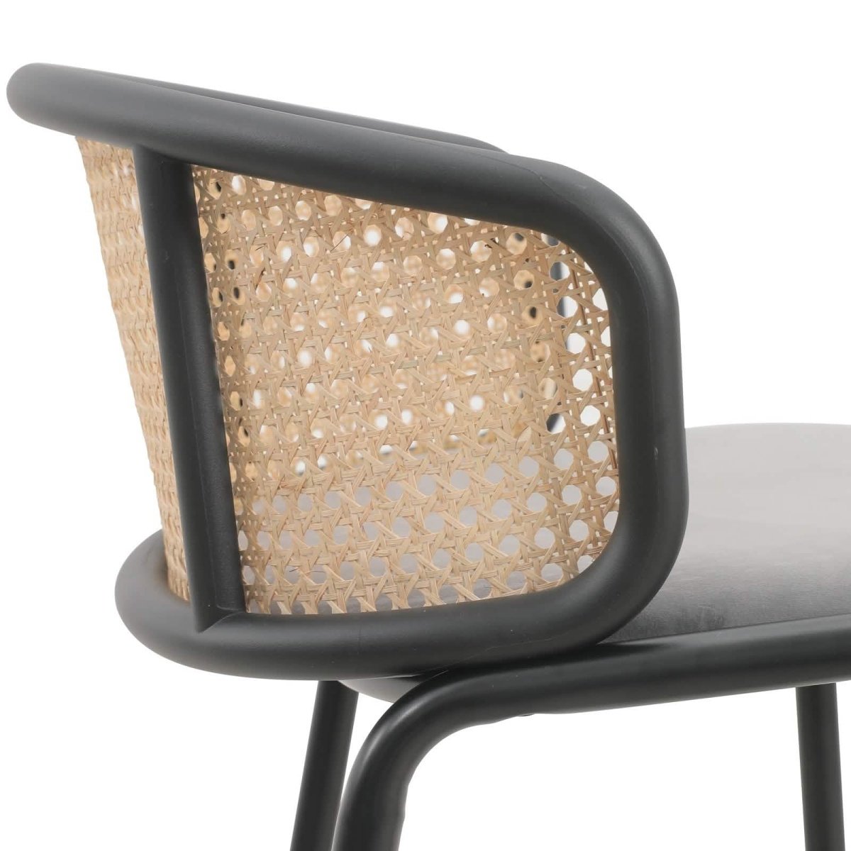 Ervilla Modern Wicker Bar Stool with Fabric Seat and White Powder Coated Steel Frame, Set of 2