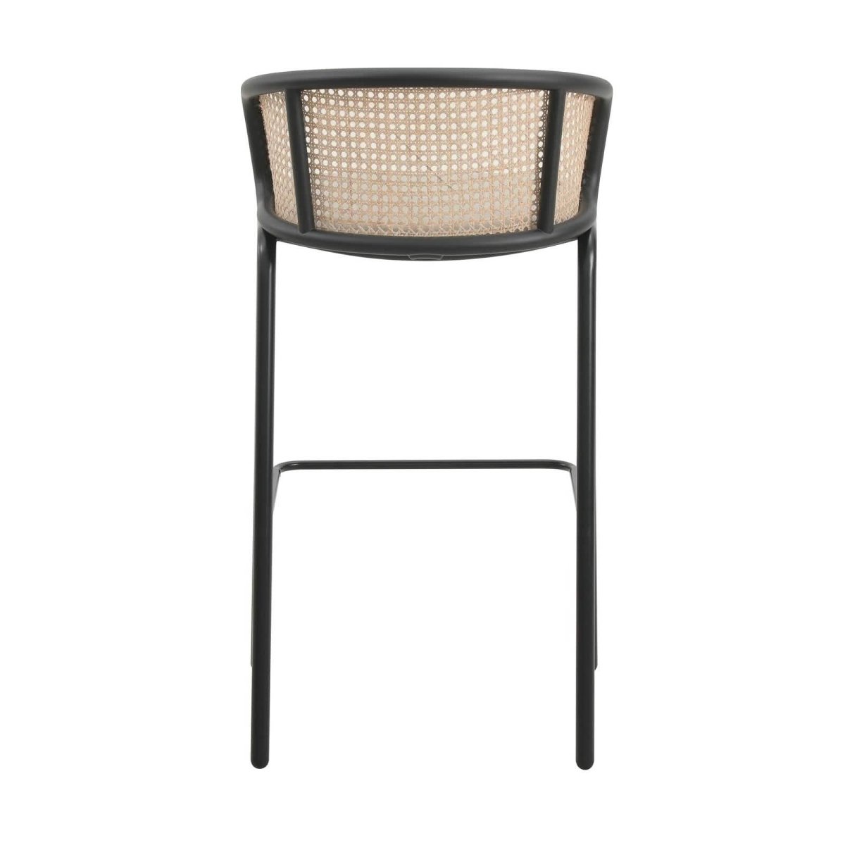 Ervilla Modern Wicker Bar Stool with Fabric Seat and White Powder Coated Steel Frame, Set of 2