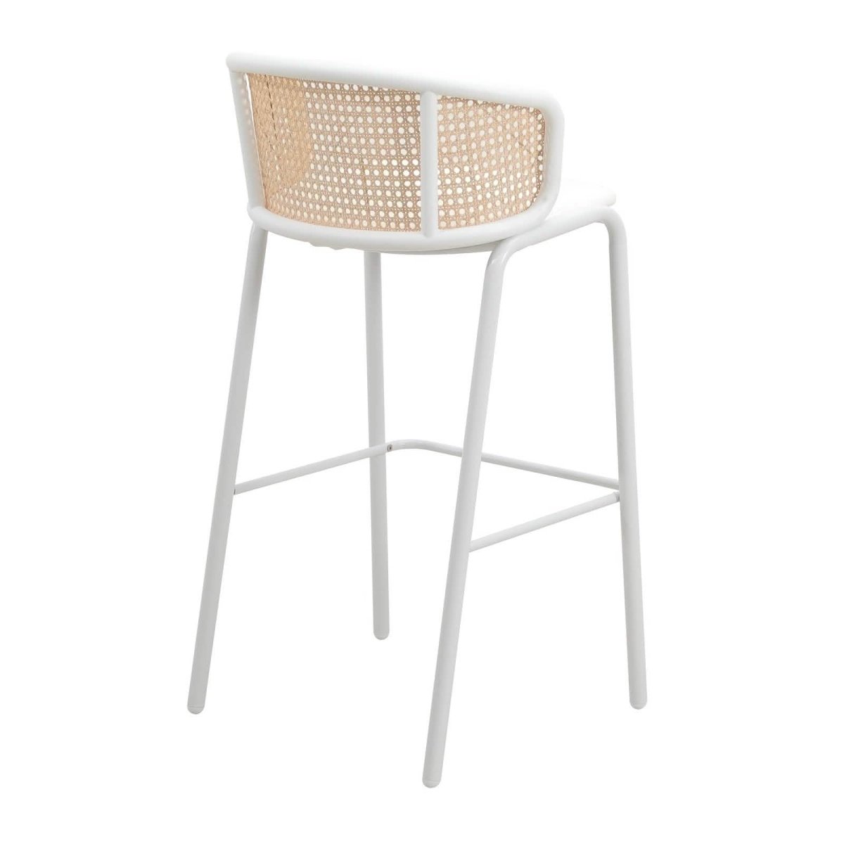Ervilla Modern Wicker Bar Stool with Fabric Seat and White Powder Coated Steel Frame, Set of 2