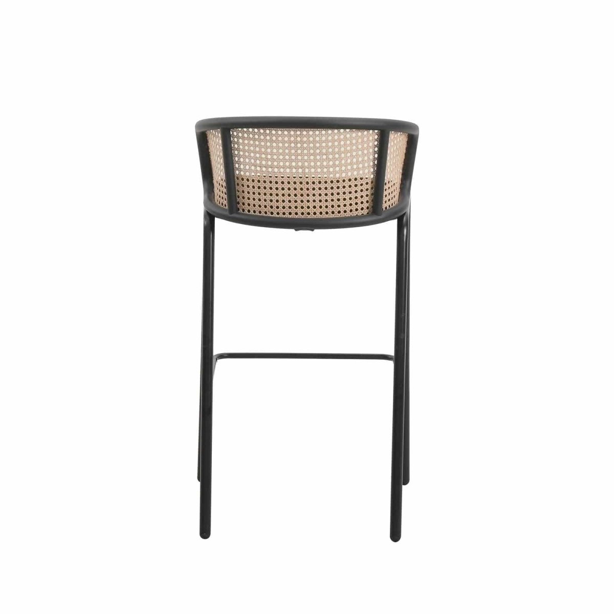 Ervilla Modern Wicker Bar Stool with Fabric Seat and White Powder Coated Steel Frame, Set of 2