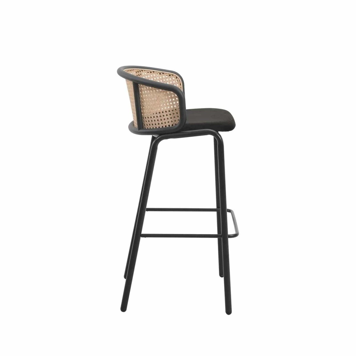 Ervilla Modern Wicker Bar Stool with Fabric Seat and White Powder Coated Steel Frame, Set of 2