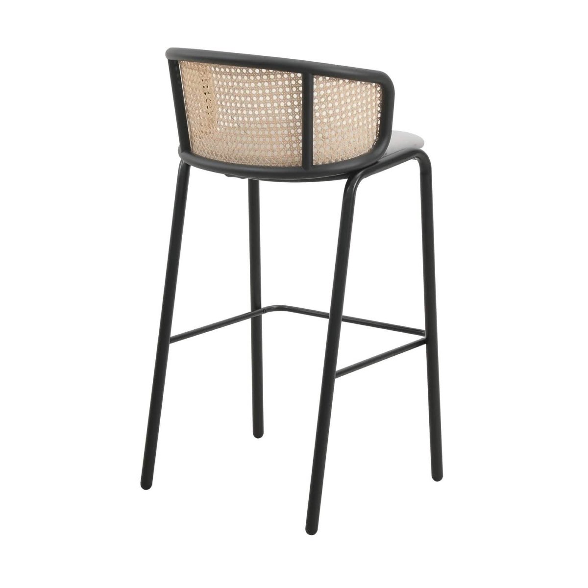 Ervilla Modern Wicker Bar Stool with Fabric Seat and White Powder Coated Steel Frame, Set of 2