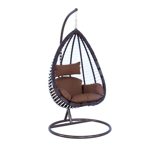 Single-Seater Wicker Hanging Egg Swing Chair with Brown Cushion