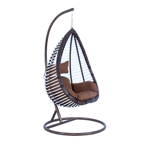 Single-Seater Wicker Hanging Egg Swing Chair with Brown Cushion
