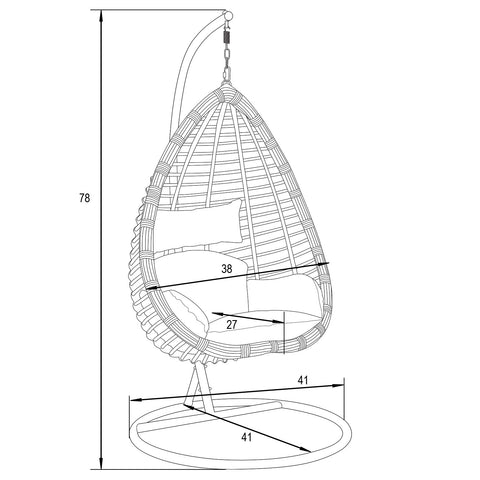 Single-Seater Wicker Hanging Egg Swing Chair with Brown Cushion