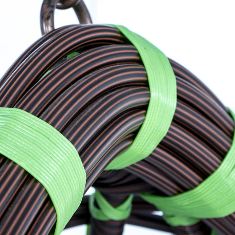 Single-Seater Wicker Hanging Egg Swing Chair with Green Cushion