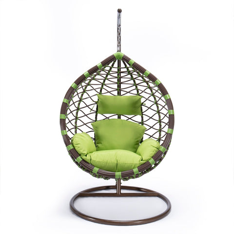 Single-Seater Wicker Hanging Egg Swing Chair with Green Cushion