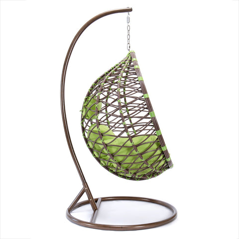 Single-Seater Wicker Hanging Egg Swing Chair with Green Cushion