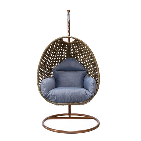 Modern Wicker Hanging Single Seating Egg Swing Chair in Beige/Charcoal/White Frame With Cushions