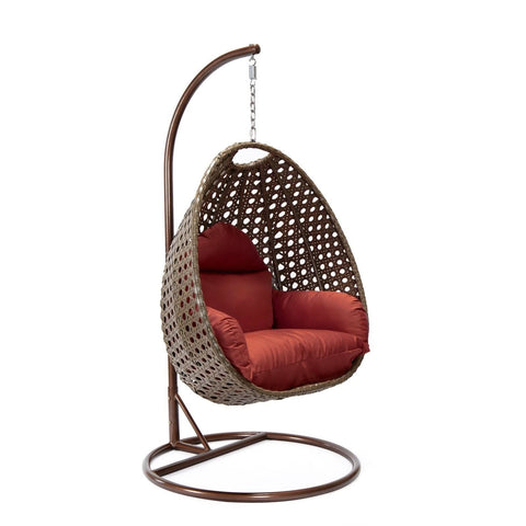 Modern Wicker Hanging Single Seating Egg Swing Chair in Beige/Charcoal/White Frame With Cushions