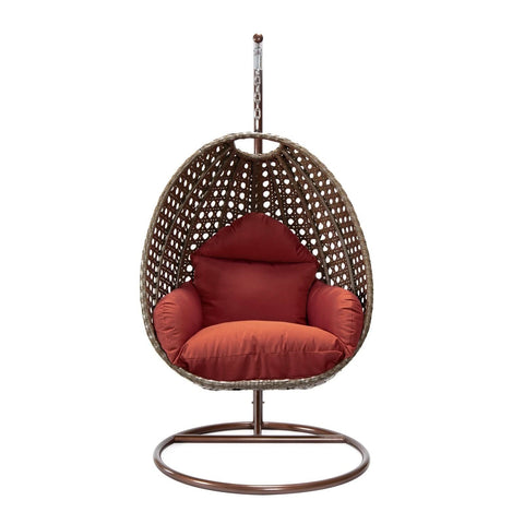 Modern Wicker Hanging Single Seating Egg Swing Chair in Beige/Charcoal/White Frame With Cushions