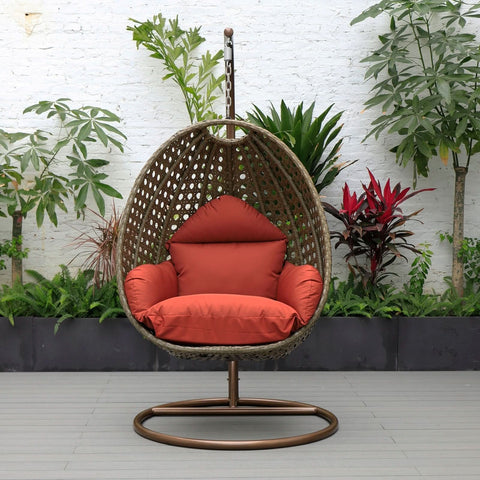 Modern Wicker Hanging Single Seating Egg Swing Chair in Beige/Charcoal/White Frame With Cushions