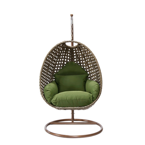 Modern Wicker Hanging Single Seating Egg Swing Chair in Beige/Charcoal/White Frame With Cushions