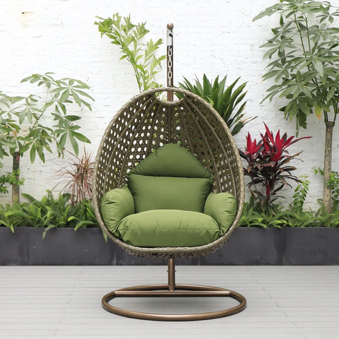 Modern Wicker Hanging Single Seating Egg Swing Chair in Beige/Charcoal/White Frame With Cushions