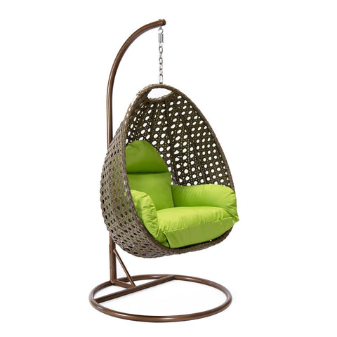 Modern Wicker Hanging Single Seating Egg Swing Chair in Beige/Charcoal/White Frame With Cushions