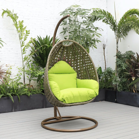 Modern Wicker Hanging Single Seating Egg Swing Chair in Beige/Charcoal/White Frame With Cushions