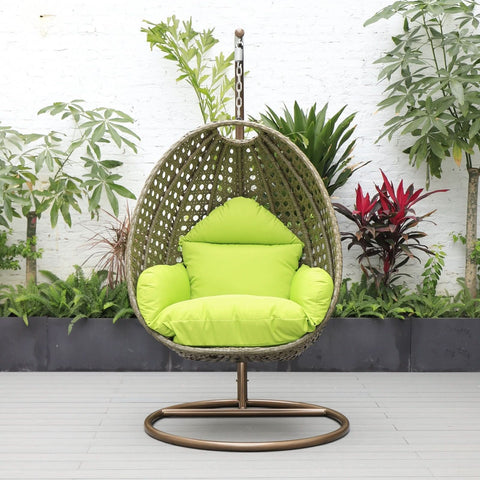 Modern Wicker Hanging Single Seating Egg Swing Chair in Beige/Charcoal/White Frame With Cushions