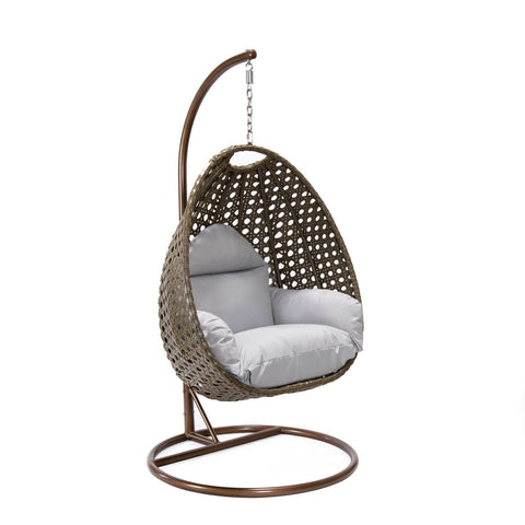 Modern Wicker Hanging Single Seating Egg Swing Chair in Beige/Charcoal/White Frame With Cushions