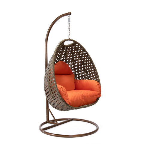 Modern Wicker Hanging Single Seating Egg Swing Chair in Beige/Charcoal/White Frame With Cushions