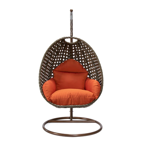 Modern Wicker Hanging Single Seating Egg Swing Chair in Beige/Charcoal/White Frame With Cushions
