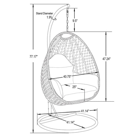 Modern Wicker Hanging Single Seating Egg Swing Chair in Beige/Charcoal/White Frame With Cushions