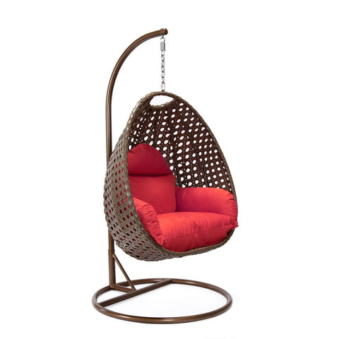 Modern Wicker Hanging Single Seating Egg Swing Chair in Beige/Charcoal/White Frame With Cushions