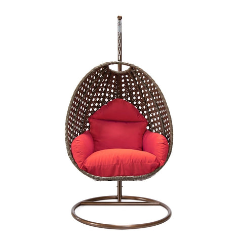 Modern Wicker Hanging Single Seating Egg Swing Chair in Beige/Charcoal/White Frame With Cushions