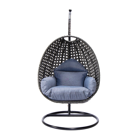 Modern Wicker Hanging Single Seating Egg Swing Chair in Beige/Charcoal/White Frame With Cushions