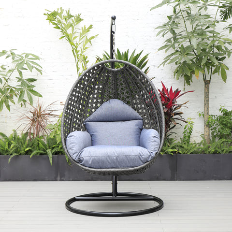 Modern Wicker Hanging Single Seating Egg Swing Chair in Beige/Charcoal/White Frame With Cushions