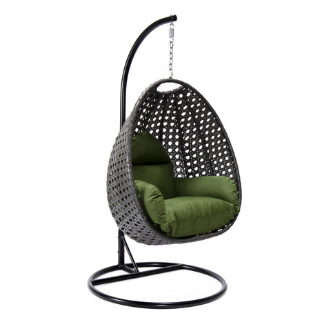 Modern Wicker Hanging Single Seating Egg Swing Chair in Beige/Charcoal/White Frame With Cushions