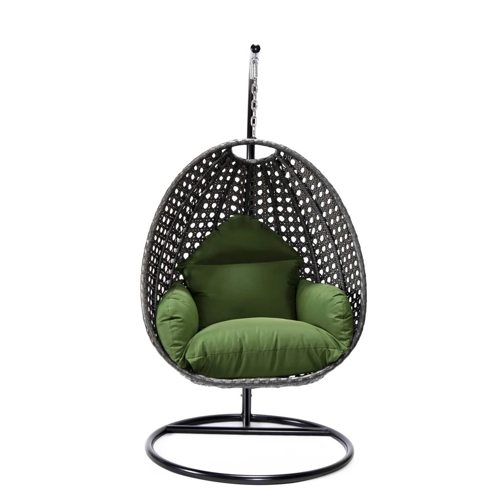 Charcoal Wicker Hanging Single Egg Swing Chair With Cushions Taupe Leisuremod