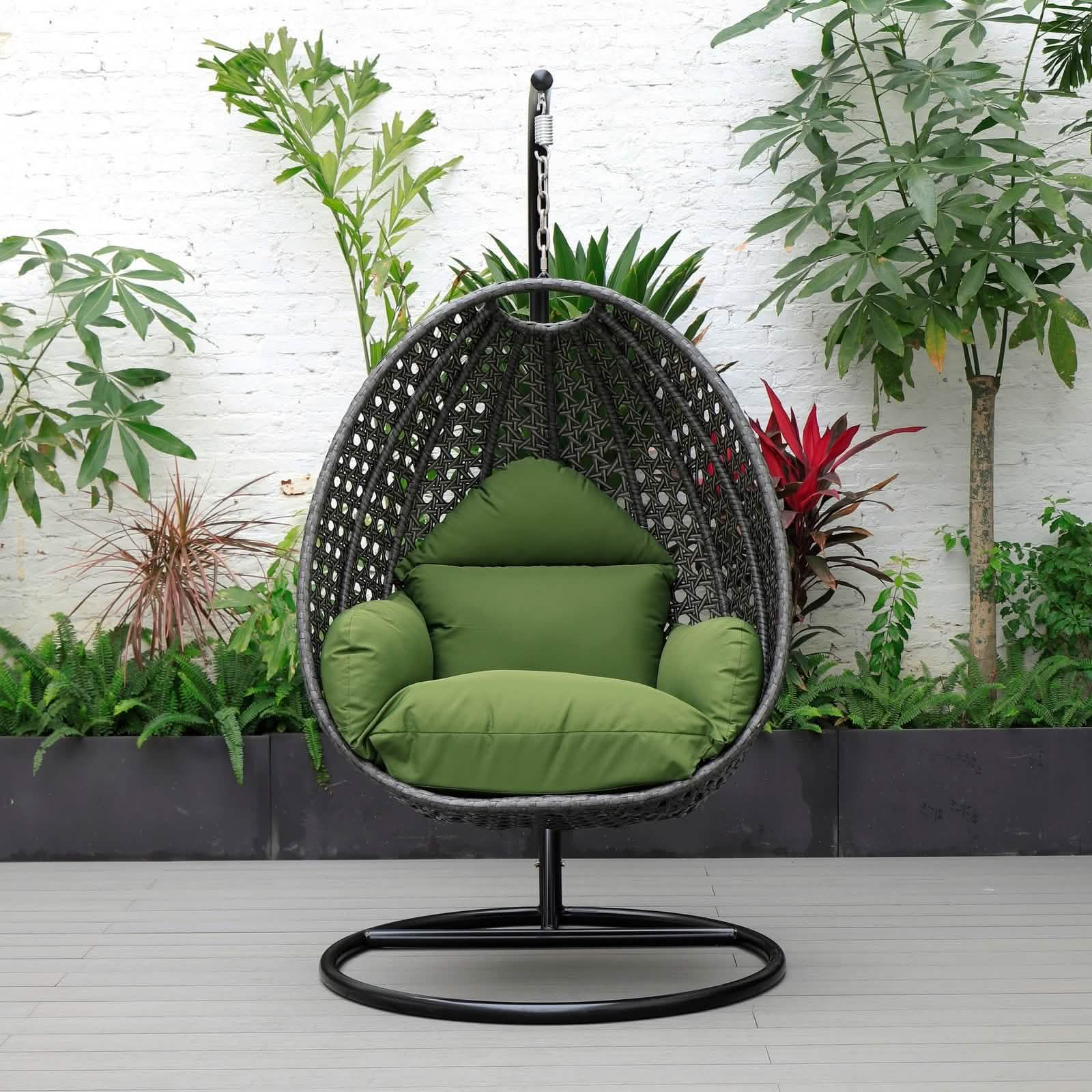 Charcoal Wicker Hanging Single Egg Swing Chair With Cushions Taupe Leisuremod